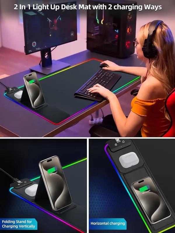 ✨led gaming mouse pad with magnetic wireless charging
