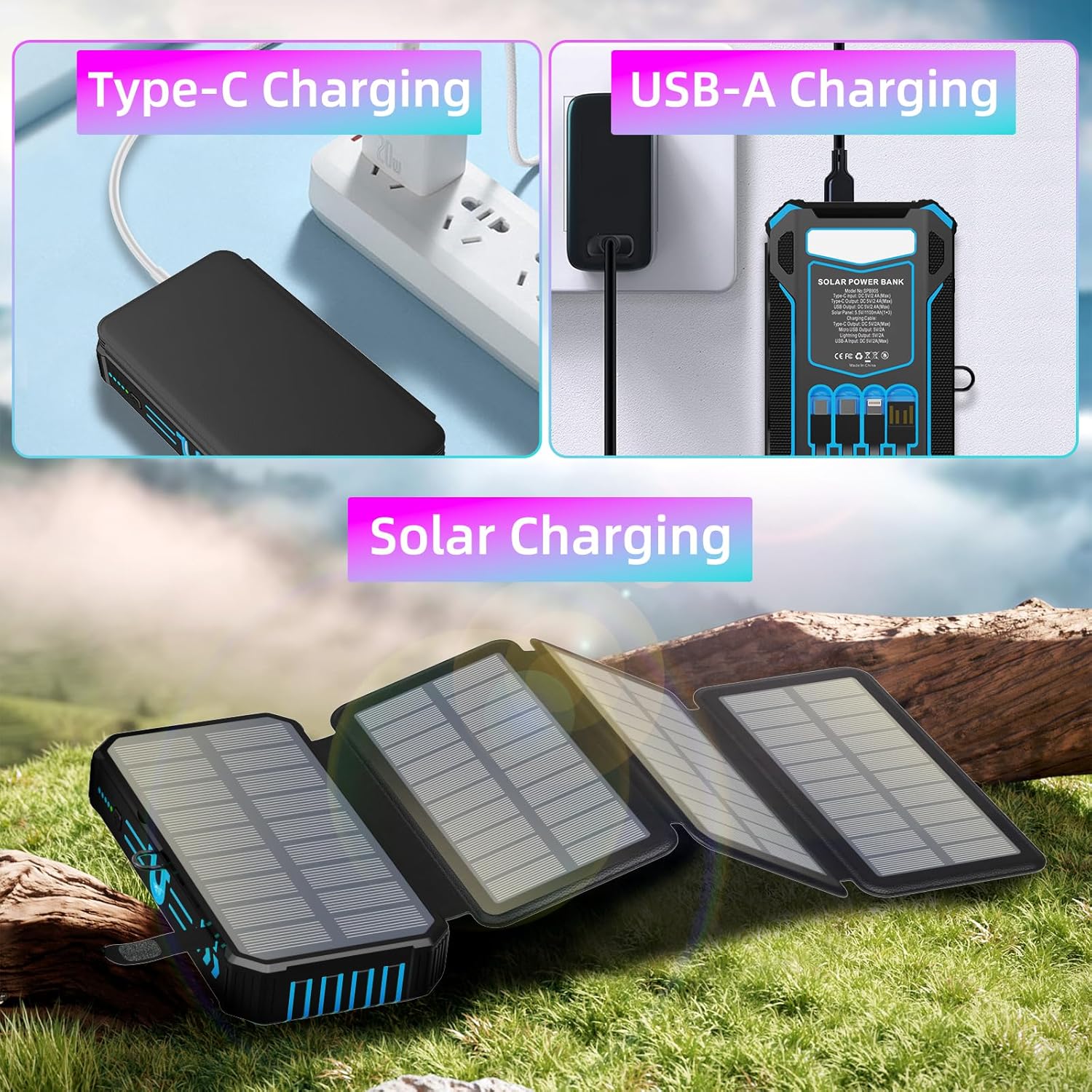 outdoor foldable solar large capacity charger mobile power bank