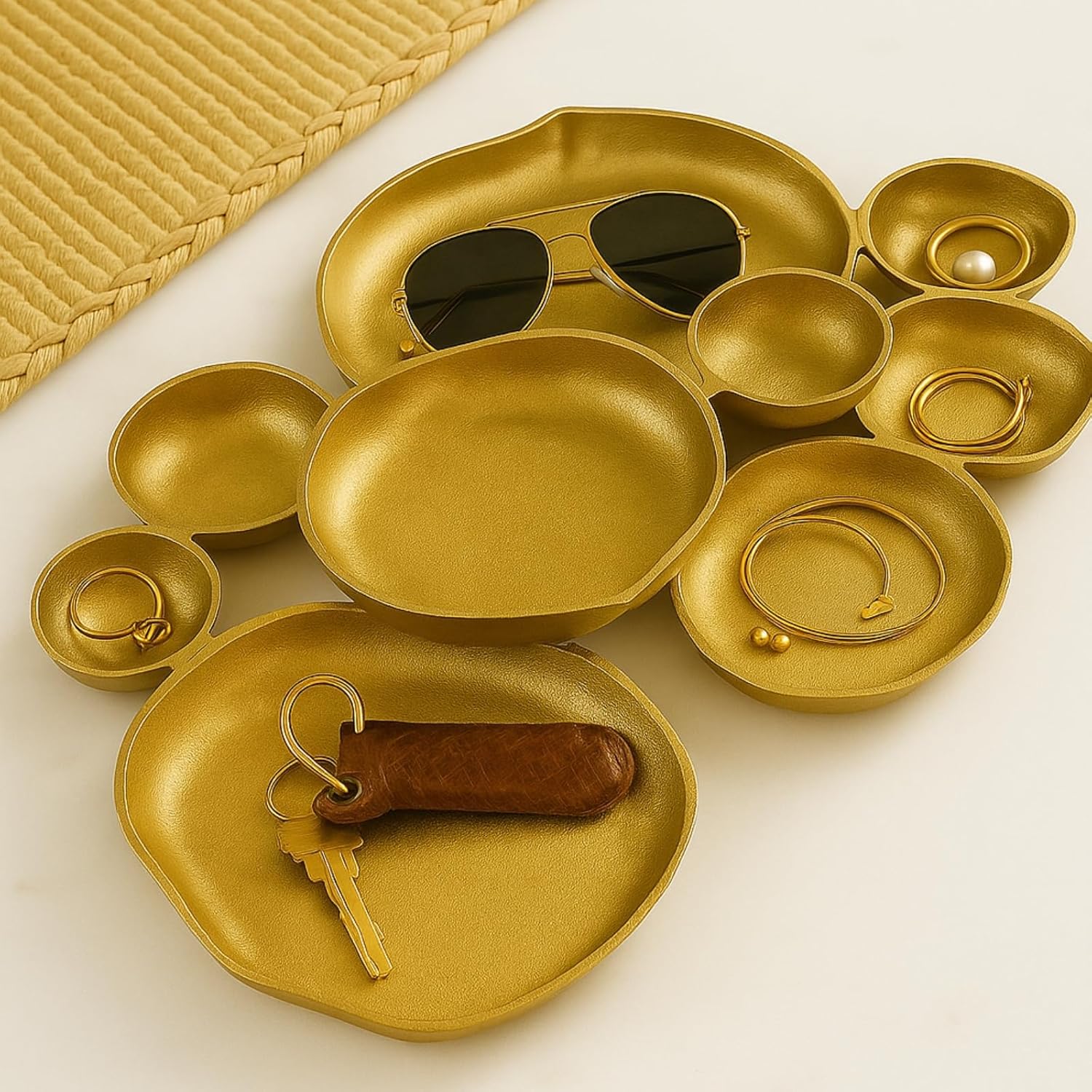 🍽️ Cluster Decorative Bowls – Bright Gold Iron Appetizer Serving Tray - Image 7