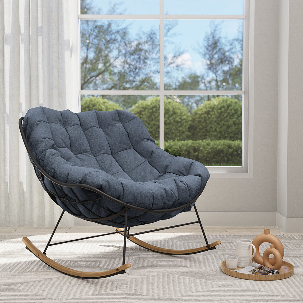 Outdoor & Indoor Steel Rocking Chair with Water-Resistant Cushions - Image 4