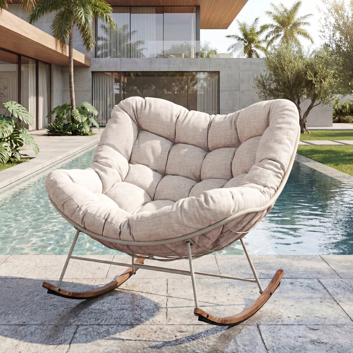 Outdoor & Indoor Steel Rocking Chair with Water-Resistant Cushions - Image 5