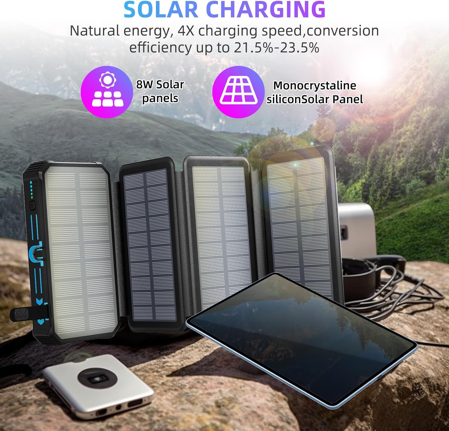 outdoor foldable solar large capacity charger mobile power bank