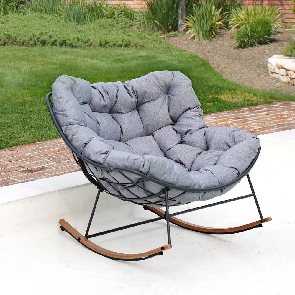 Outdoor & Indoor Steel Rocking Chair with Water-Resistant Cushions - Image 6