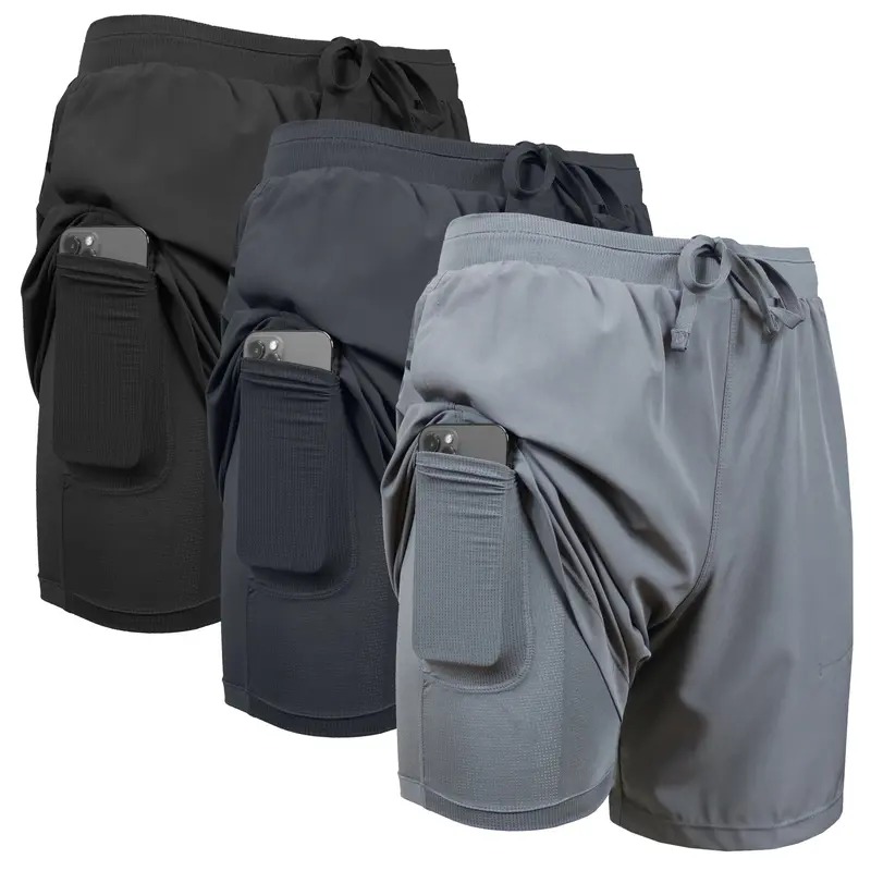 3-Pack Men's 2 in 1 Stretch Active Quick Dry Gym Running Shorts With Liner - Image 11