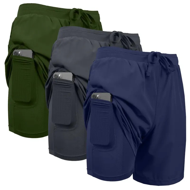 3-Pack Men's 2 in 1 Stretch Active Quick Dry Gym Running Shorts With Liner - Image 10