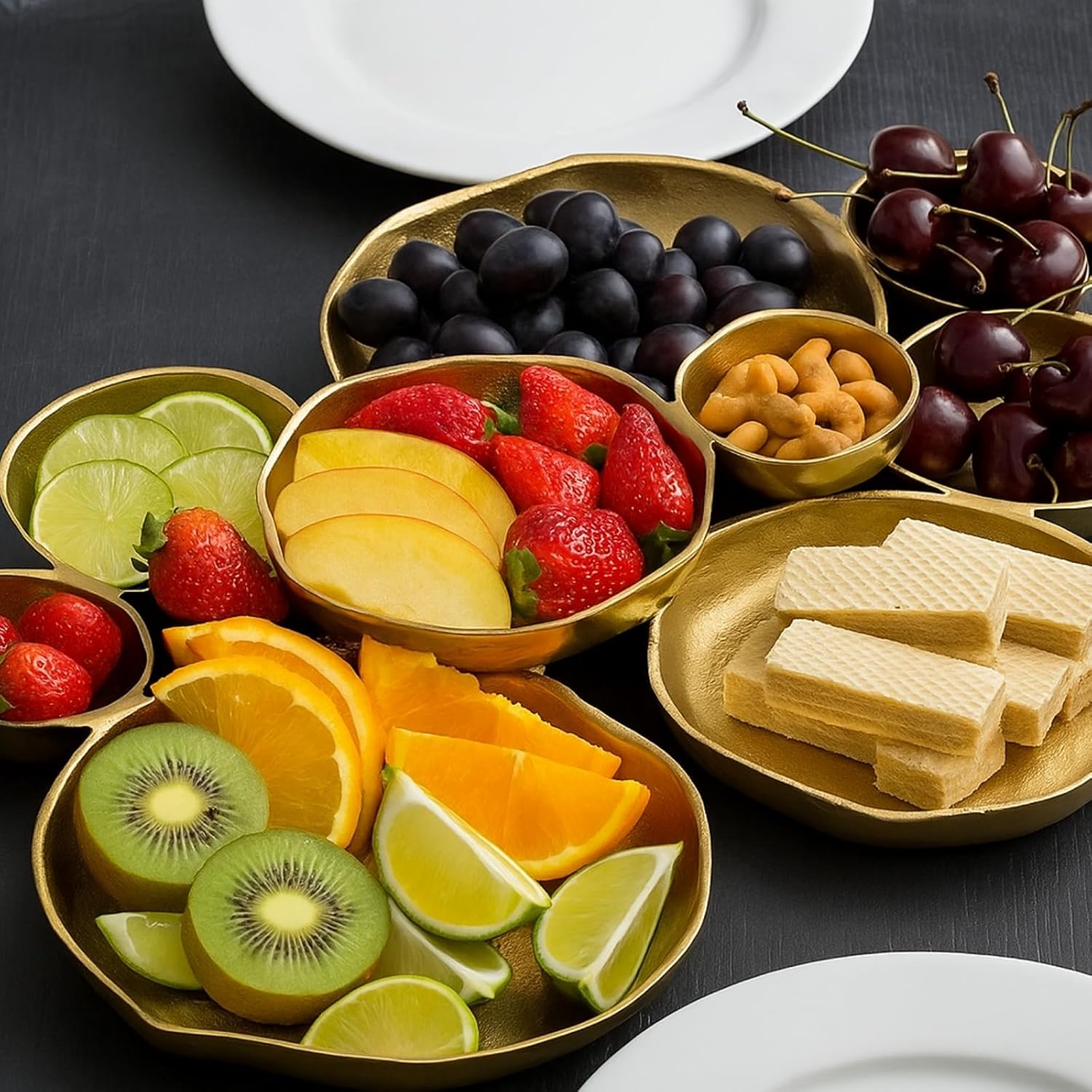 🍽️ Cluster Decorative Bowls – Bright Gold Iron Appetizer Serving Tray - Image 4