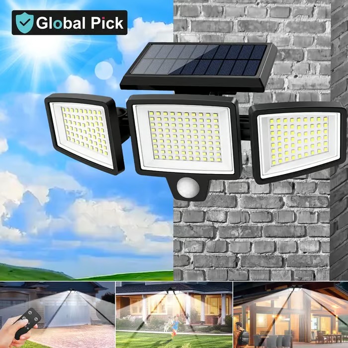 "Ultra-Bright 210 LED Solar Motion Sensor Light – 1000LM, 3 Adjustable Heads, Remote Control, IP44 Waterproof for Outdoor Security" - Image 2