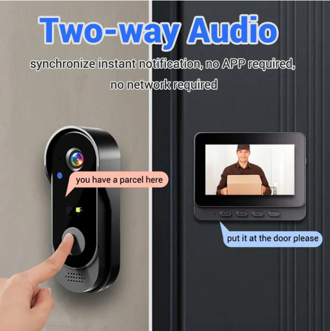 wireless doorbell camera: 1080p, 170° angle, 4.3 inch screen, ipx65 outdoor waterproof, night vision