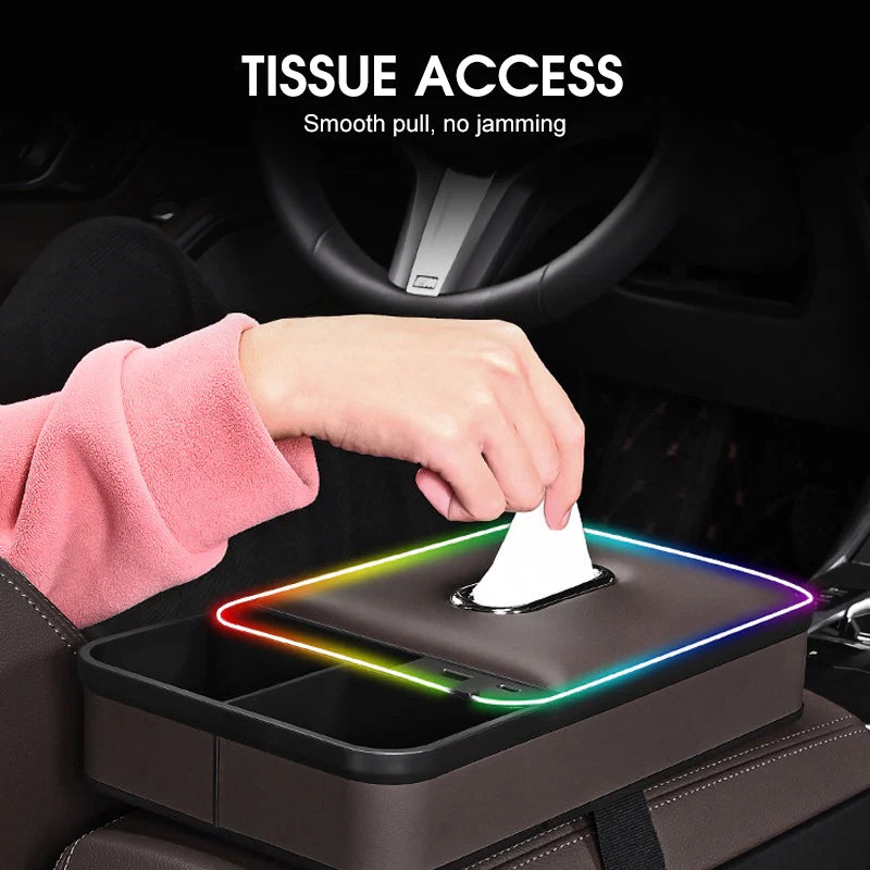 armrest storage box with led ambient lighting