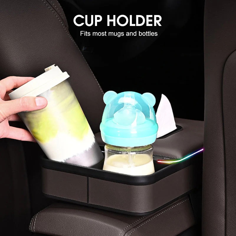 armrest storage box with led ambient lighting