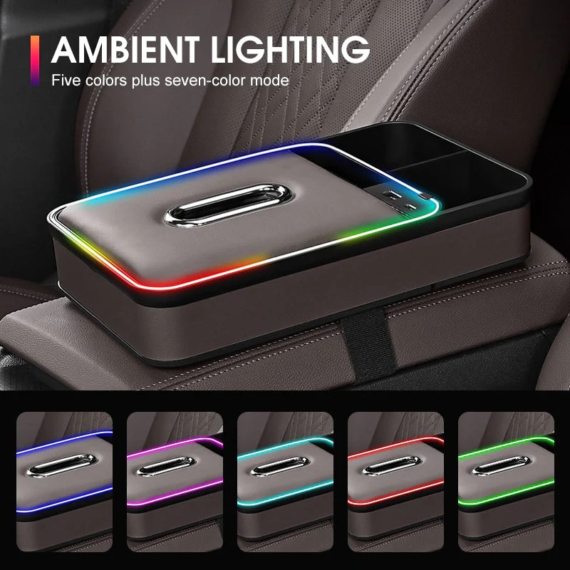 armrest storage box with led ambient lighting