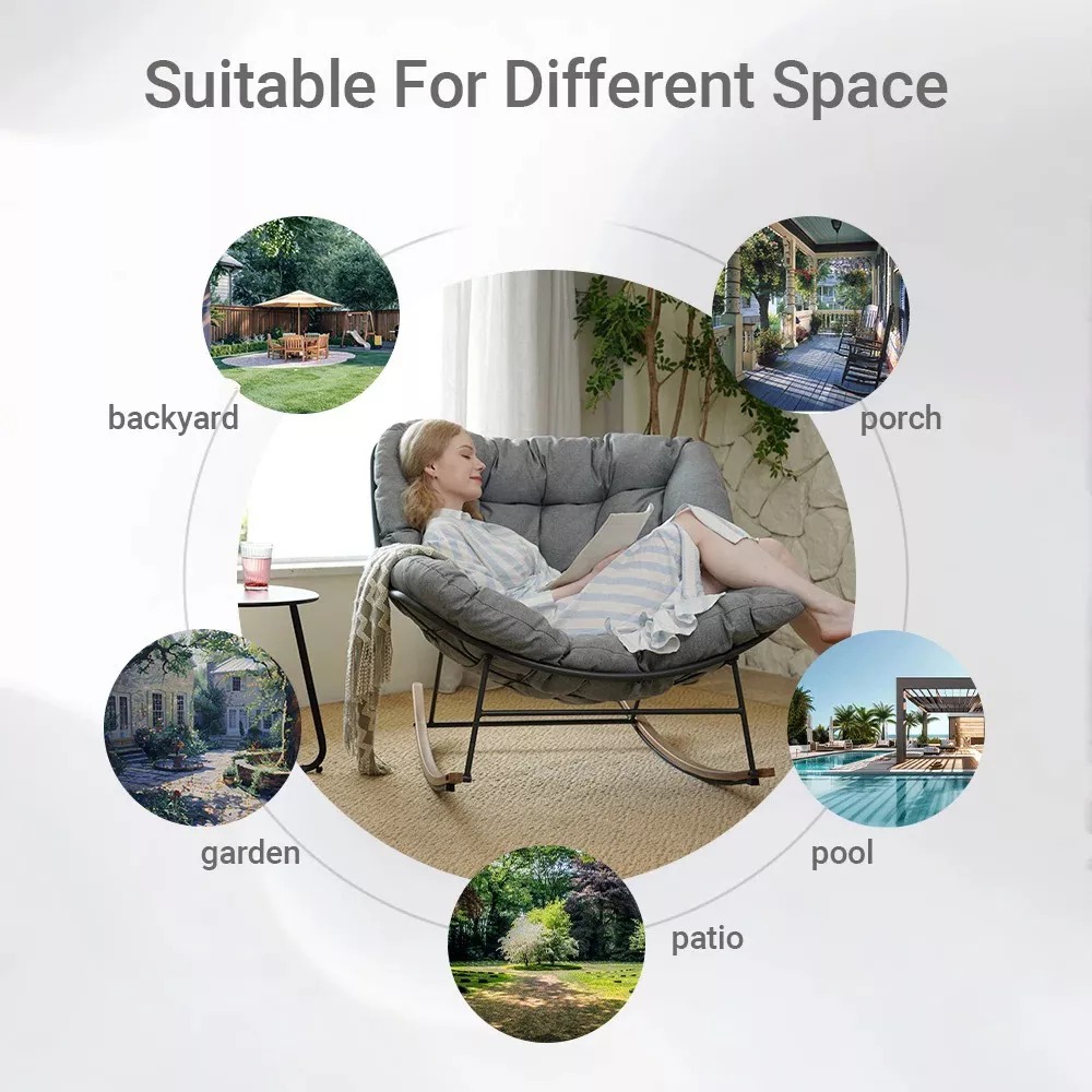 Outdoor & Indoor Steel Rocking Chair with Water-Resistant Cushions - Image 3