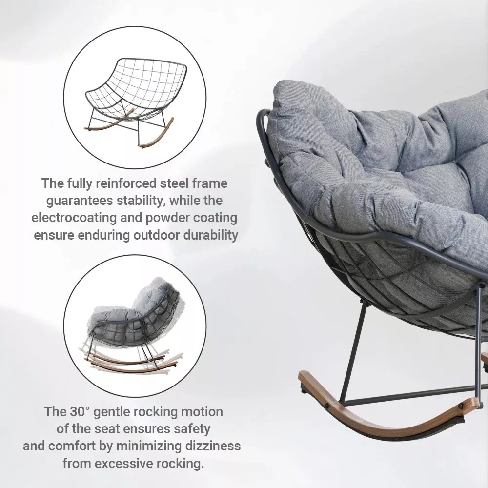 Outdoor & Indoor Steel Rocking Chair with Water-Resistant Cushions - Image 2