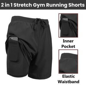 3-Pack Men's 2 in 1 Stretch Active Quick Dry Gym Running Shorts With Liner