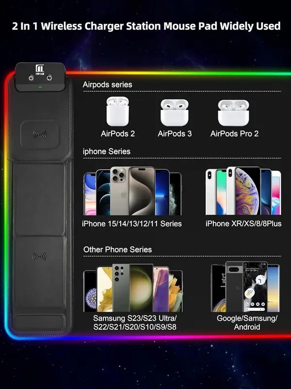 ✨led gaming mouse pad with magnetic wireless charging